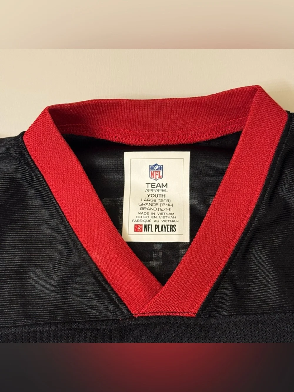 NFL Atlanta Falcon Black and Red V-Neck Youth Football Jersey - Picture 3 of 6